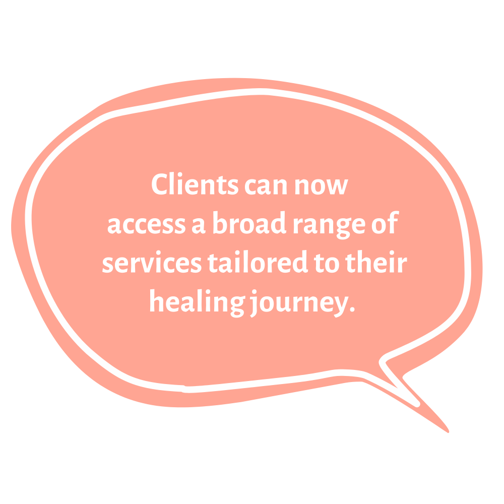 Clients can now access a broad range of services tailored to their healing journey.