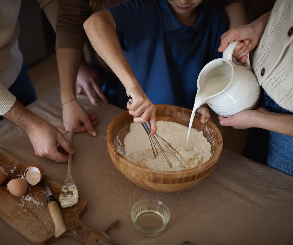 Family making bread