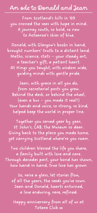 Don and Jean   Totara Poem 64th anniversary